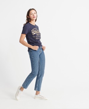 Superdry Premium Goods Metallic Női Pólók Sötétkék | XJFSV0239